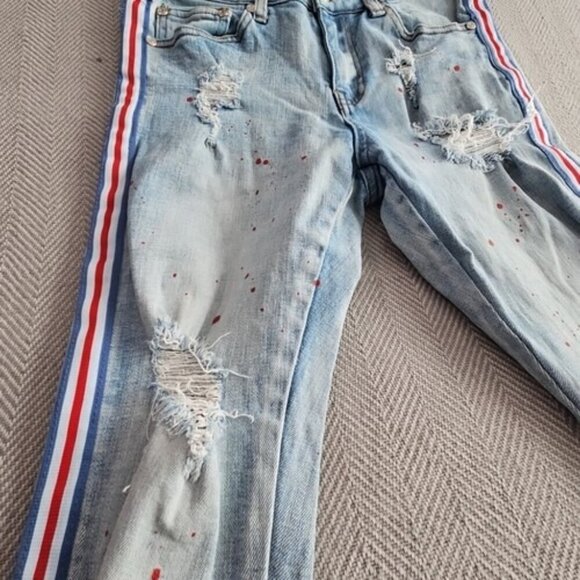 Trinity Kays Jeans Men's Size 28 (28x32) Kulture Stripes Paint Distressed Blue - Picture 9 of 16